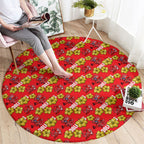 Dolphins Mascot Round Carpet Tropical Hibiscus Floral Seamless Rugby Mascot