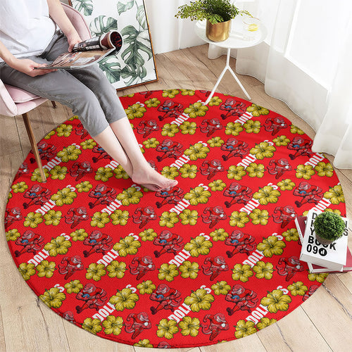 Dolphins Mascot Round Carpet Tropical Hibiscus Floral Seamless Rugby Mascot