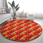 Dolphins Mascot Round Carpet Tropical Hibiscus Floral Seamless Rugby Mascot