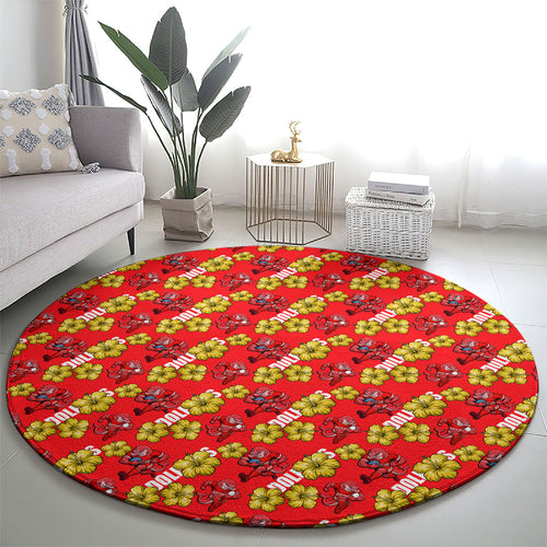 Dolphins Mascot Round Carpet Tropical Hibiscus Floral Seamless Rugby Mascot