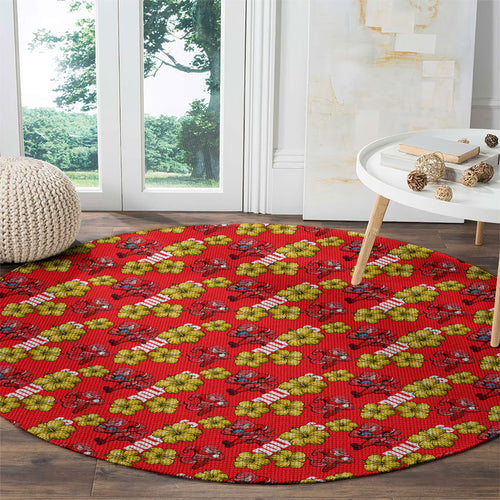 Dolphins Mascot Round Carpet Tropical Hibiscus Floral Seamless Rugby Mascot