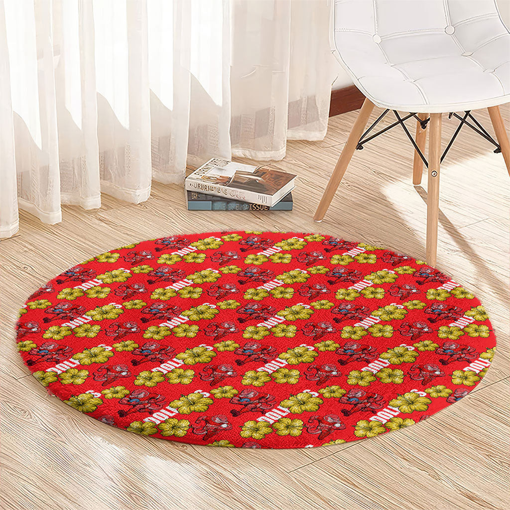 Dolphins Mascot Round Carpet Tropical Hibiscus Floral Seamless Rugby Mascot
