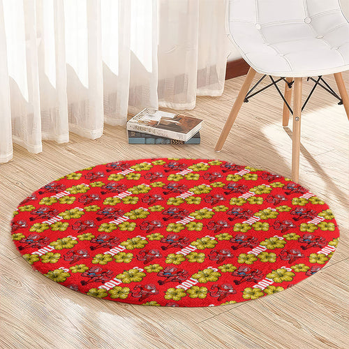 Dolphins Mascot Round Carpet Tropical Hibiscus Floral Seamless Rugby Mascot