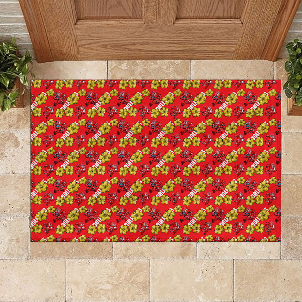 Dolphins Mascot Rubber Doormat Tropical Hibiscus Floral Seamless Rugby Mascot