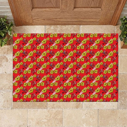 Dolphins Mascot Rubber Doormat Tropical Hibiscus Floral Seamless Rugby Mascot