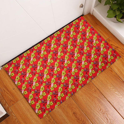 Dolphins Mascot Rubber Doormat Tropical Hibiscus Floral Seamless Rugby Mascot