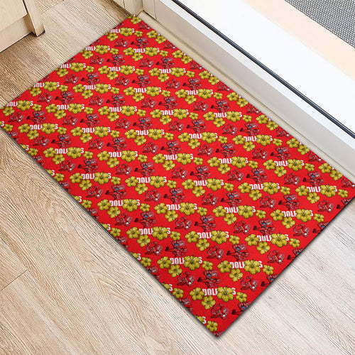 Dolphins Mascot Rubber Doormat Tropical Hibiscus Floral Seamless Rugby Mascot
