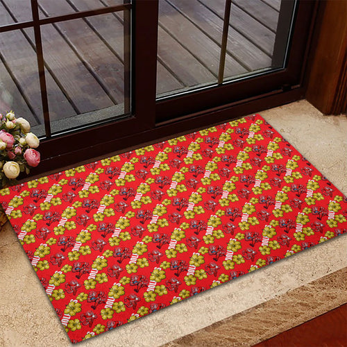 Dolphins Mascot Rubber Doormat Tropical Hibiscus Floral Seamless Rugby Mascot