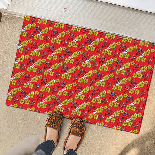Dolphins Mascot Rubber Doormat Tropical Hibiscus Floral Seamless Rugby Mascot