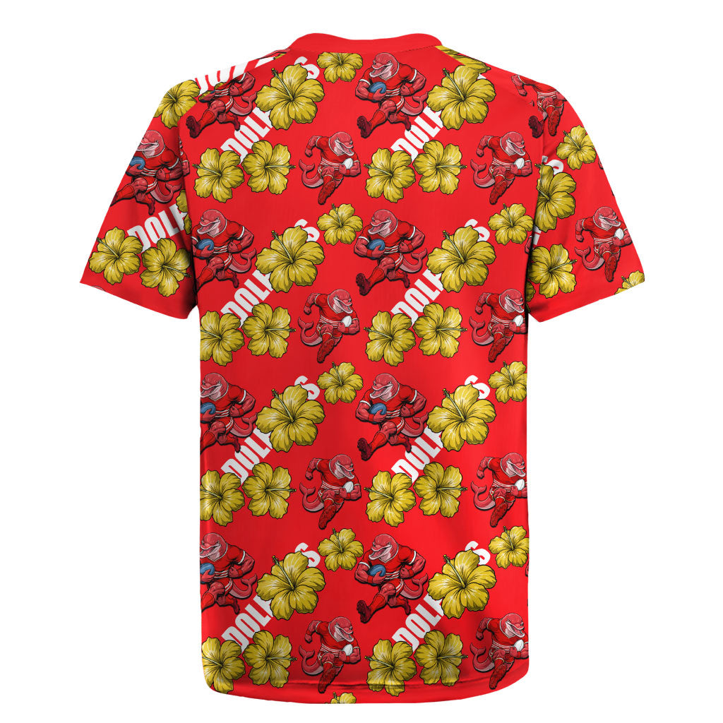 Dolphins Mascot Rugby Jersey Tropical Hibiscus Floral Seamless Rugby Mascot
