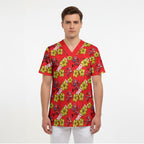 Dolphins Mascot Scrub Top Tropical Hibiscus Floral Seamless Rugby Mascot