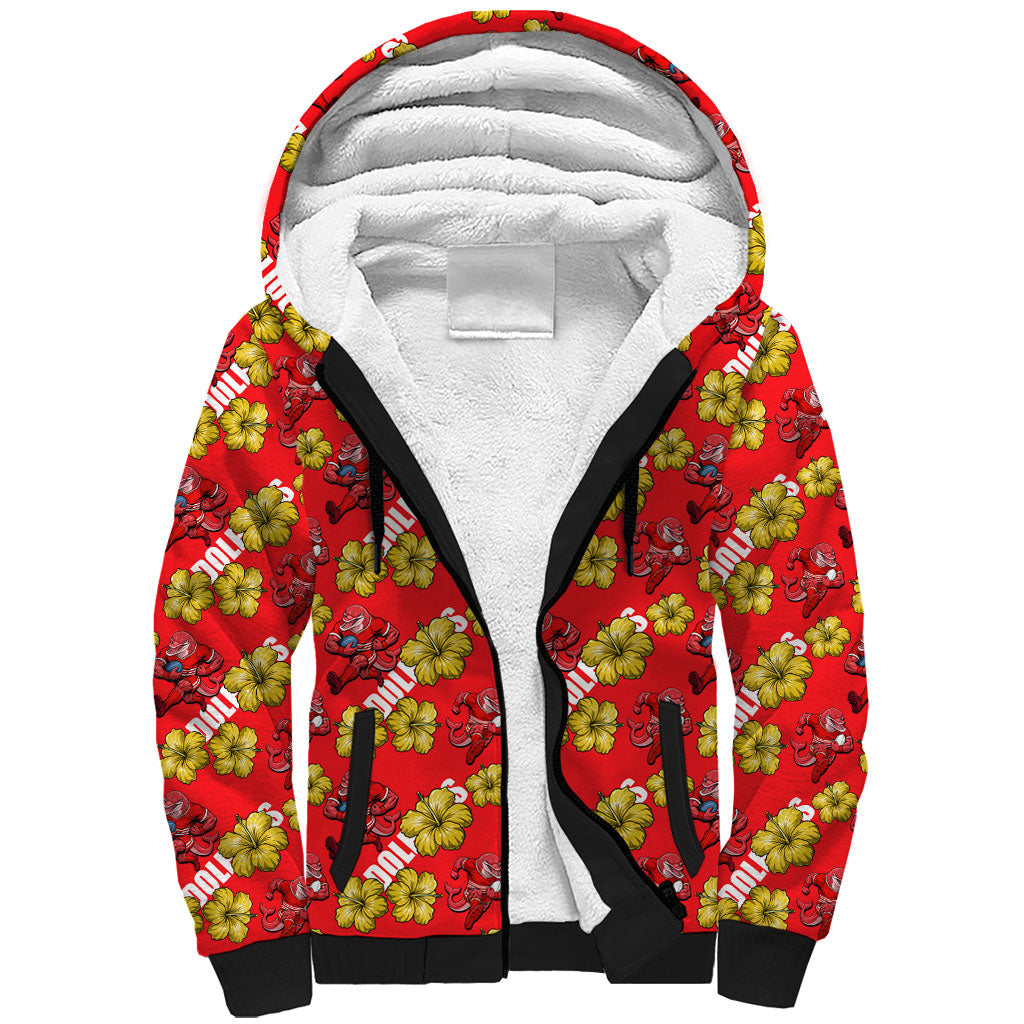Dolphins Mascot Sherpa Hoodie Tropical Hibiscus Floral Seamless Rugby Mascot