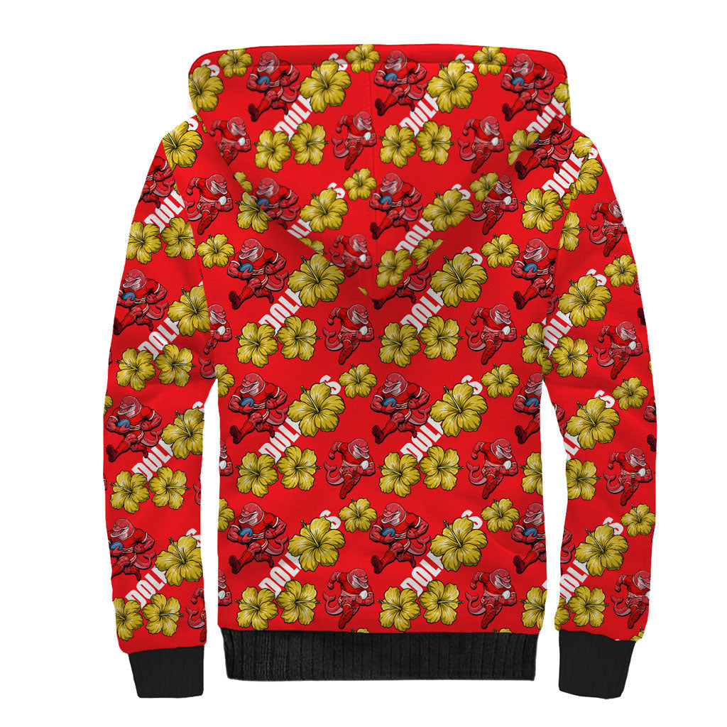 Dolphins Mascot Sherpa Hoodie Tropical Hibiscus Floral Seamless Rugby Mascot