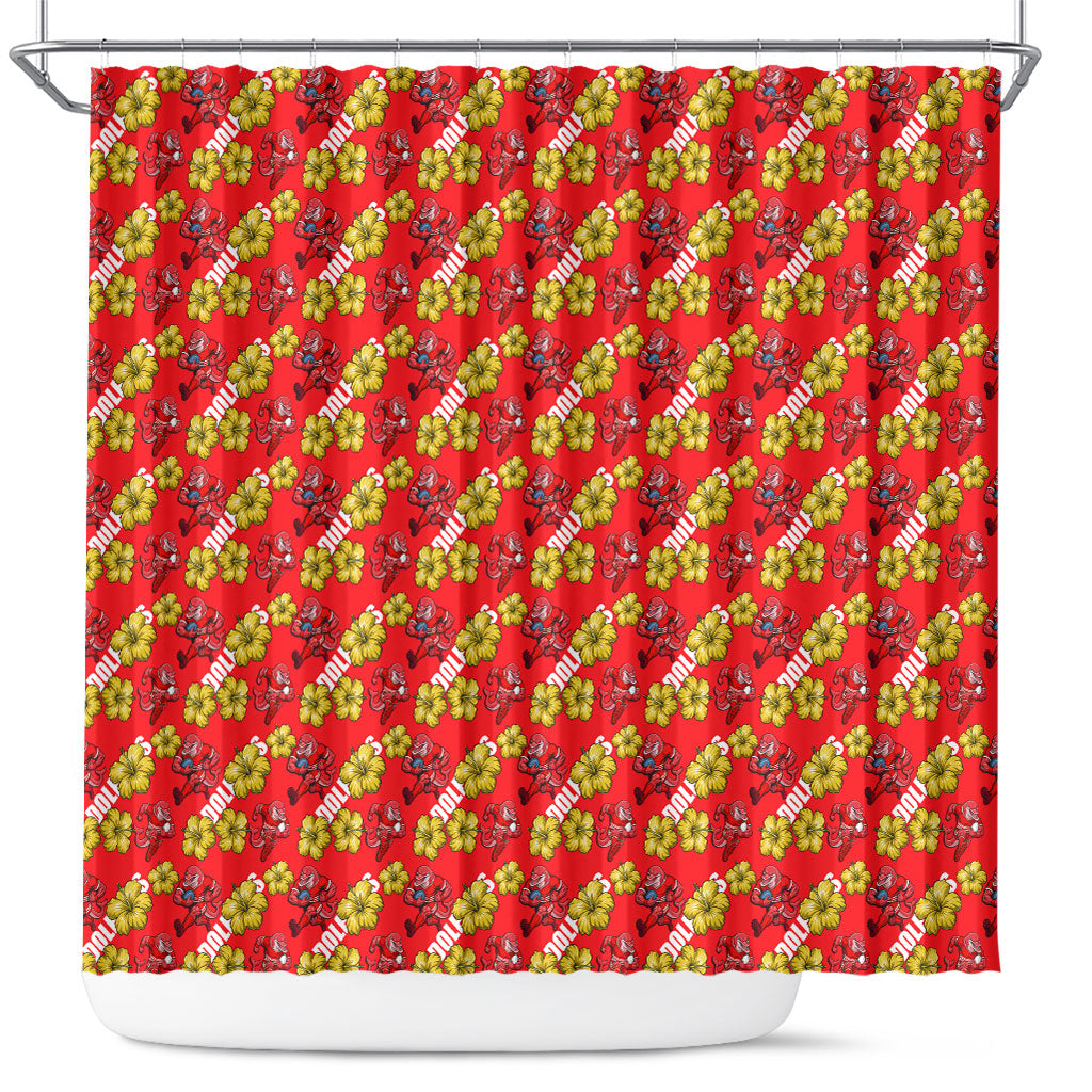 Dolphins Mascot Shower Curtain Tropical Hibiscus Floral Seamless Rugby Mascot
