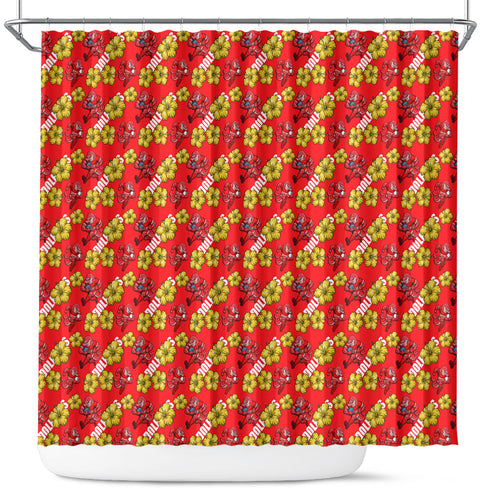 Dolphins Mascot Shower Curtain Tropical Hibiscus Floral Seamless Rugby Mascot