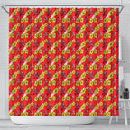 Dolphins Mascot Shower Curtain Tropical Hibiscus Floral Seamless Rugby Mascot
