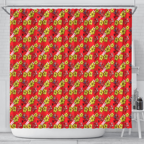 Dolphins Mascot Shower Curtain Tropical Hibiscus Floral Seamless Rugby Mascot