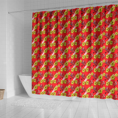 Dolphins Mascot Shower Curtain Tropical Hibiscus Floral Seamless Rugby Mascot