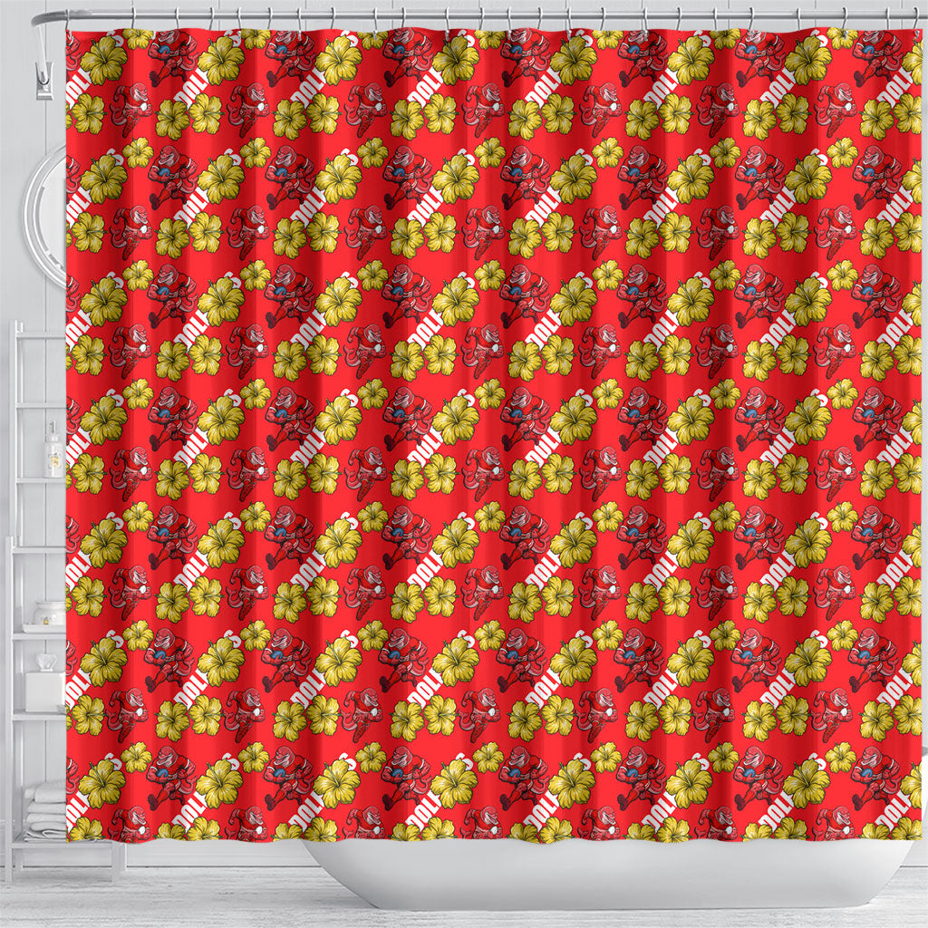 Dolphins Mascot Shower Curtain Tropical Hibiscus Floral Seamless Rugby Mascot