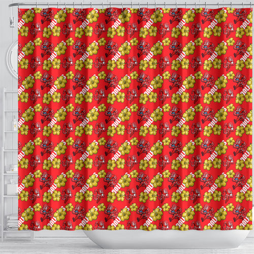 Dolphins Mascot Shower Curtain Tropical Hibiscus Floral Seamless Rugby Mascot