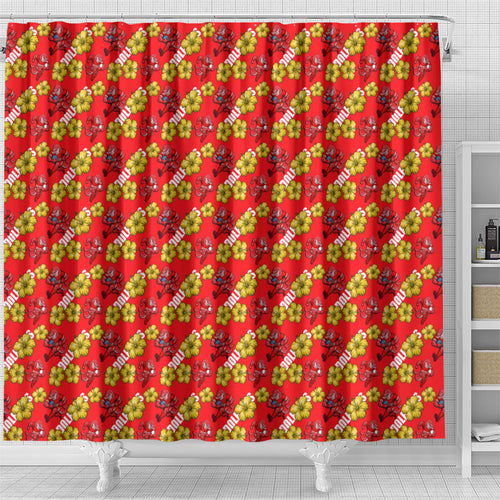 Dolphins Mascot Shower Curtain Tropical Hibiscus Floral Seamless Rugby Mascot
