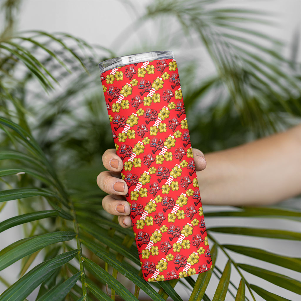 Dolphins Mascot Skinny Tumbler Tropical Hibiscus Floral Seamless Rugby Mascot