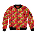 Dolphins Mascot Sleeve Zip Bomber Jacket Tropical Hibiscus Floral Seamless Rugby Mascot