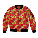 Dolphins Mascot Sleeve Zip Bomber Jacket Tropical Hibiscus Floral Seamless Rugby Mascot