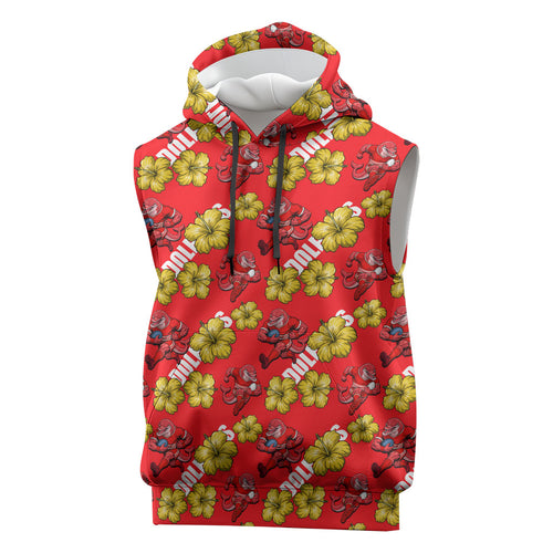 Dolphins Mascot Sleeveless Hoodie Tropical Hibiscus Floral Seamless Rugby Mascot