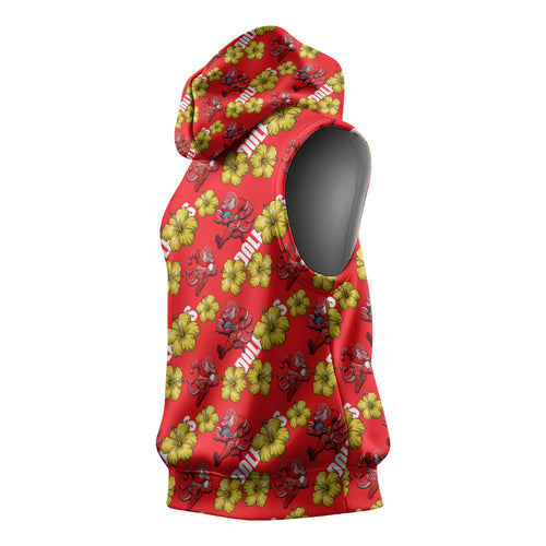 Dolphins Mascot Sleeveless Hoodie Tropical Hibiscus Floral Seamless Rugby Mascot