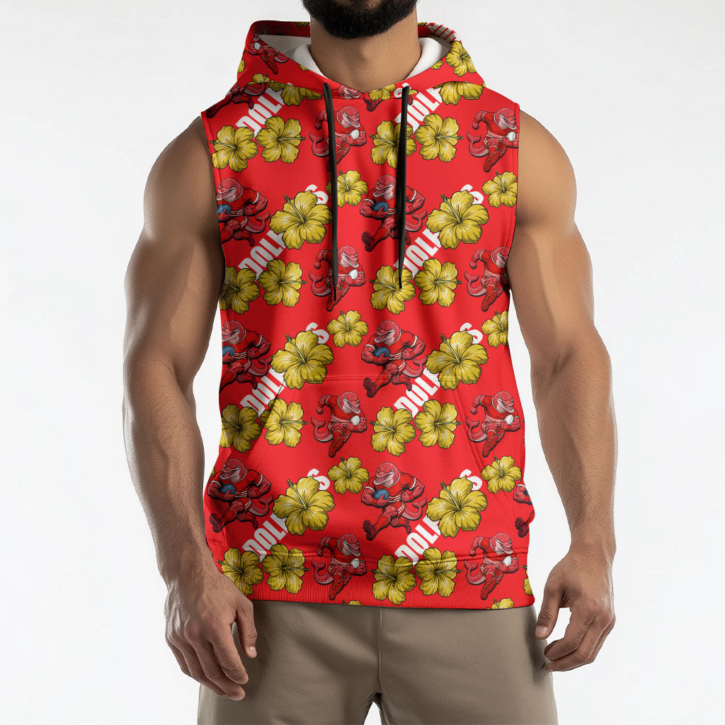 Dolphins Mascot Sleeveless Hoodie Tropical Hibiscus Floral Seamless Rugby Mascot