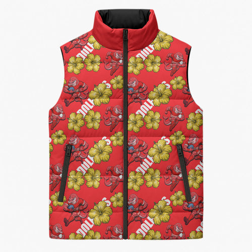 Dolphins Mascot Sleeveless Puffer Jacket Tropical Hibiscus Floral Seamless Rugby Mascot