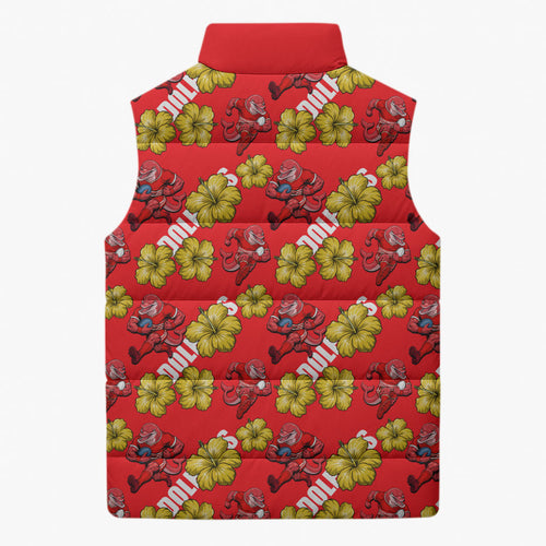 Dolphins Mascot Sleeveless Puffer Jacket Tropical Hibiscus Floral Seamless Rugby Mascot