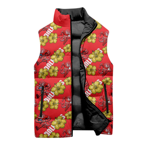 Dolphins Mascot Sleeveless Puffer Jacket Tropical Hibiscus Floral Seamless Rugby Mascot