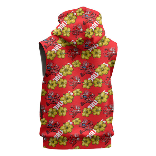 Dolphins Mascot Sleeveless Zip Hoodie Tropical Hibiscus Floral Seamless Rugby Mascot