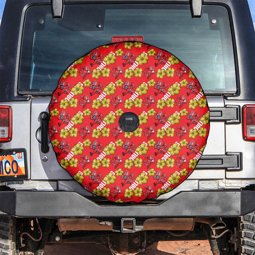 Dolphins Mascot Spare Tire Cover Tropical Hibiscus Floral Seamless Rugby Mascot