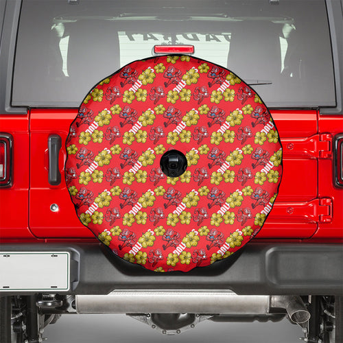 Dolphins Mascot Spare Tire Cover Tropical Hibiscus Floral Seamless Rugby Mascot