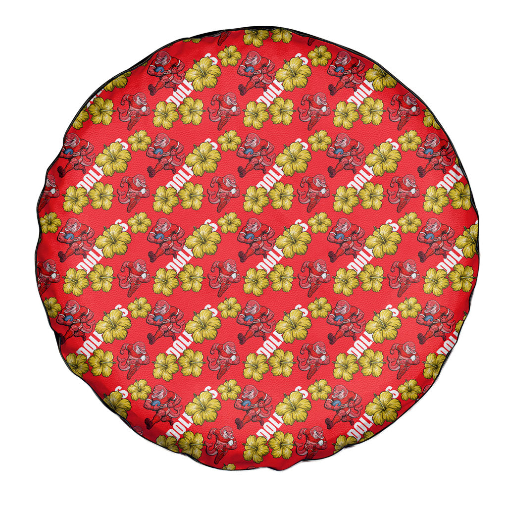Dolphins Mascot Spare Tire Cover Tropical Hibiscus Floral Seamless Rugby Mascot