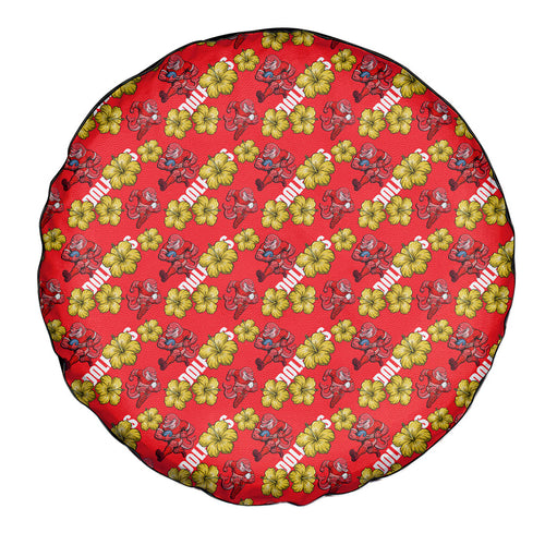 Dolphins Mascot Spare Tire Cover Tropical Hibiscus Floral Seamless Rugby Mascot