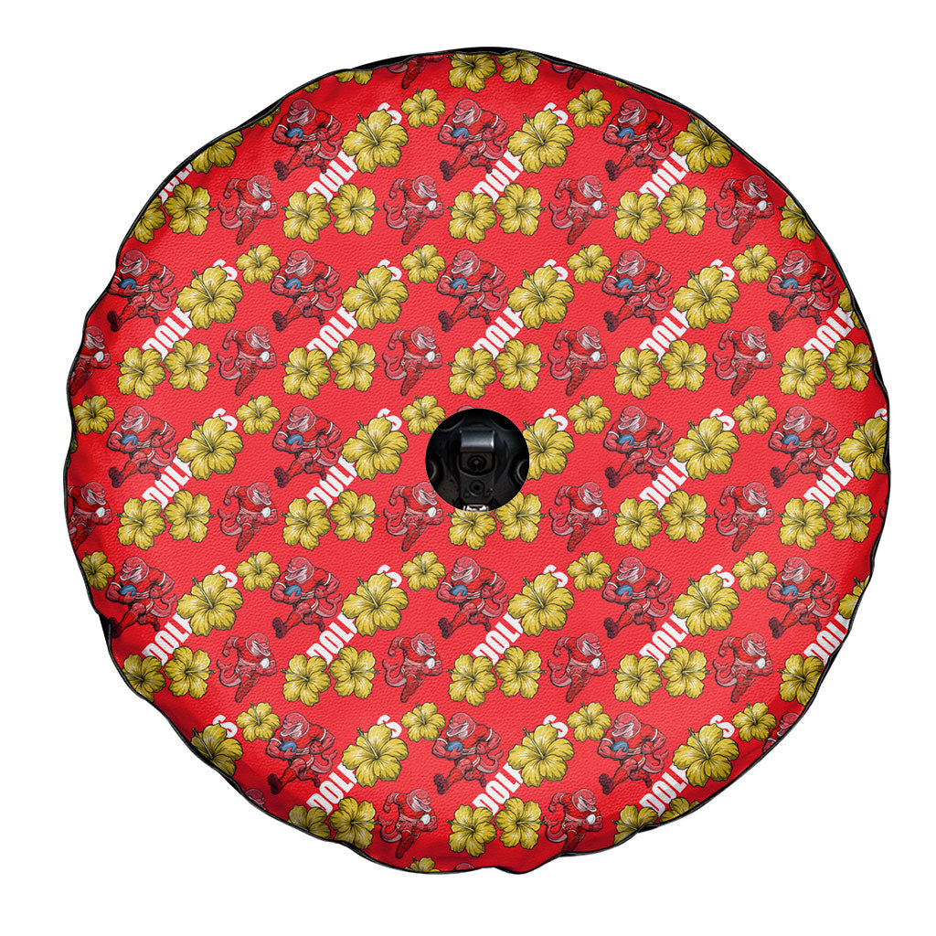 Dolphins Mascot Spare Tire Cover Tropical Hibiscus Floral Seamless Rugby Mascot