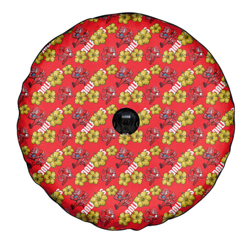 Dolphins Mascot Spare Tire Cover Tropical Hibiscus Floral Seamless Rugby Mascot