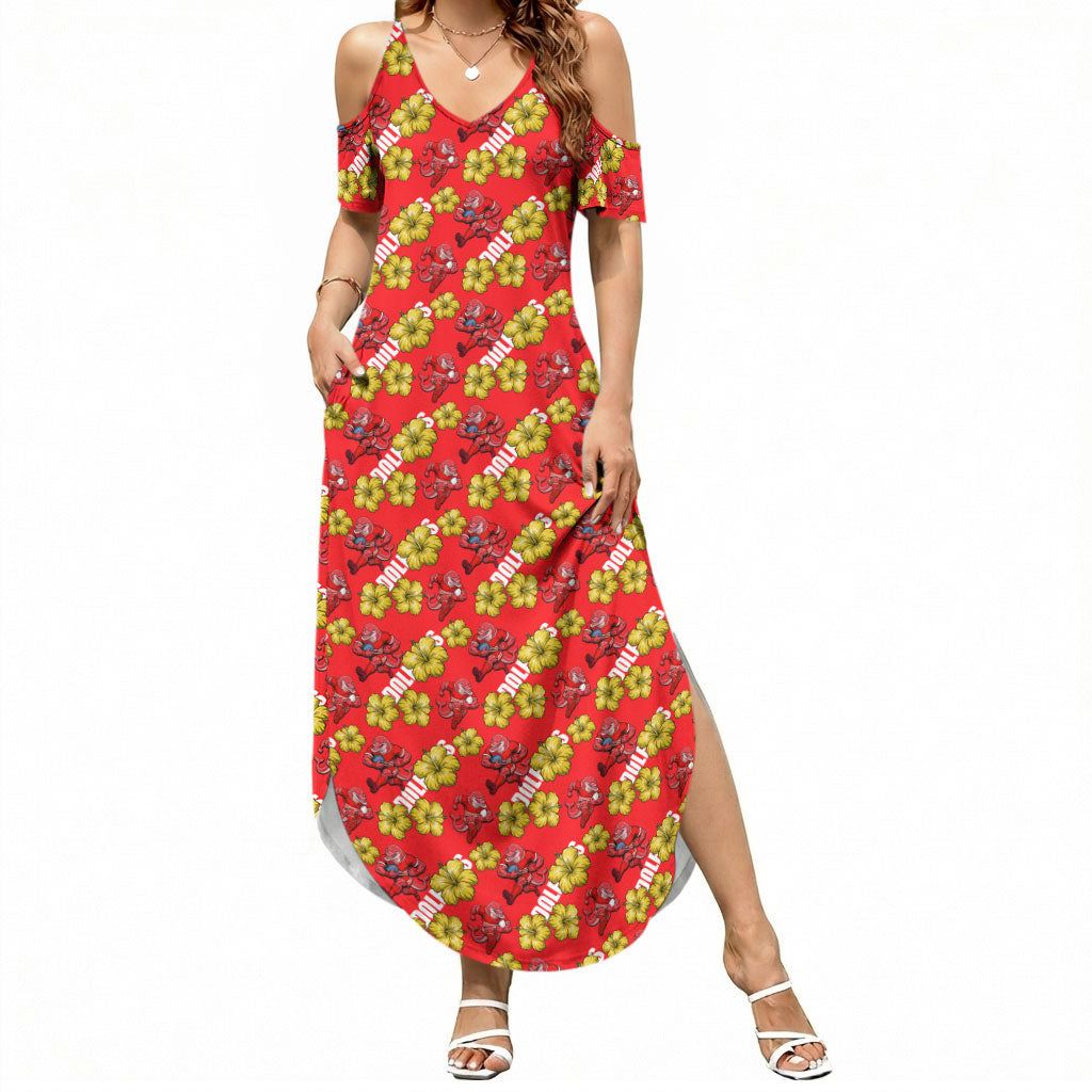 Dolphins Mascot Summer Maxi Dress Tropical Hibiscus Floral Seamless Rugby Mascot