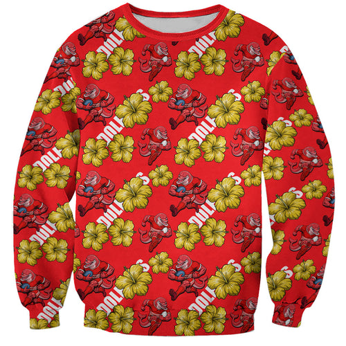 Dolphins Mascot Sweatshirt Tropical Hibiscus Floral Seamless Rugby Mascot