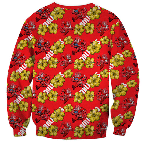 Dolphins Mascot Sweatshirt Tropical Hibiscus Floral Seamless Rugby Mascot