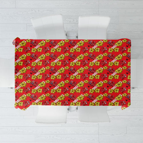 Dolphins Mascot Tablecloth Tropical Hibiscus Floral Seamless Rugby Mascot