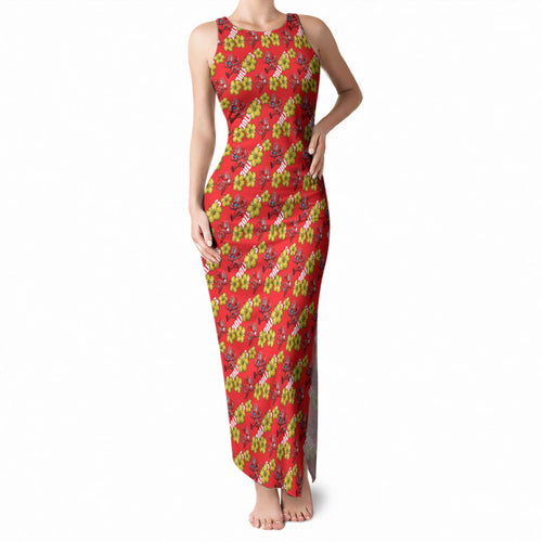 Dolphins Mascot Tank Maxi Dress Tropical Hibiscus Floral Seamless Rugby Mascot