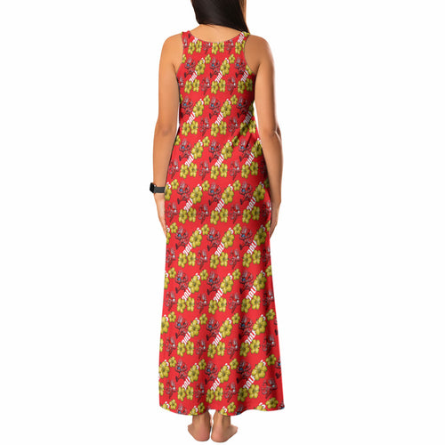 Dolphins Mascot Tank Maxi Dress Tropical Hibiscus Floral Seamless Rugby Mascot