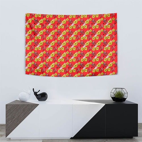 Dolphins Mascot Tapestry Tropical Hibiscus Floral Seamless Rugby Mascot