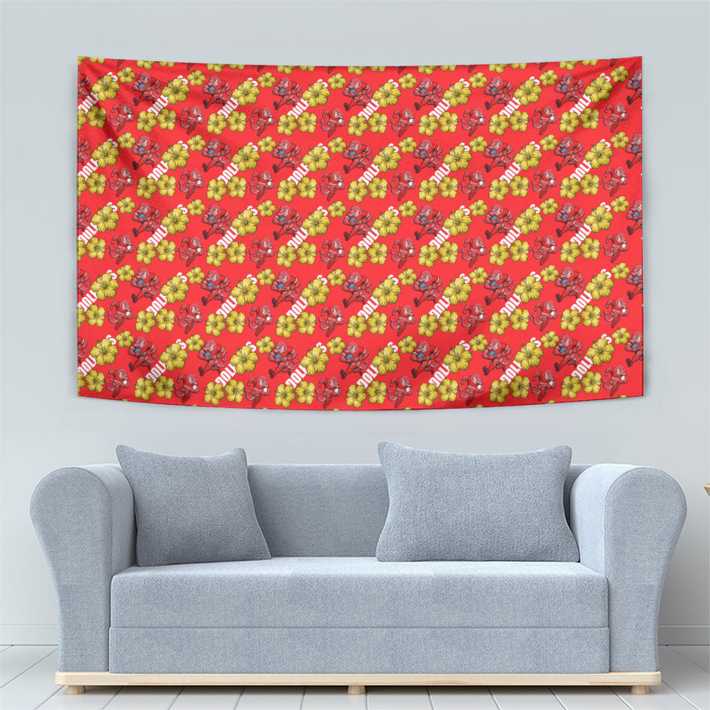 Dolphins Mascot Tapestry Tropical Hibiscus Floral Seamless Rugby Mascot