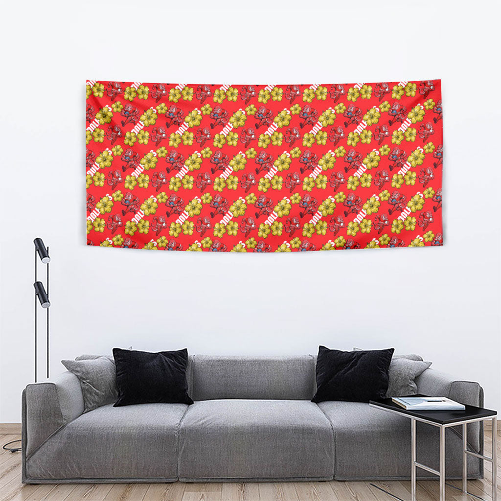 Dolphins Mascot Tapestry Tropical Hibiscus Floral Seamless Rugby Mascot